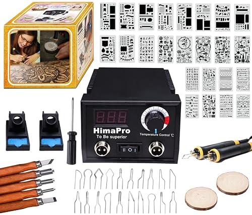 HimaPro Dual Pen Wood Burning Kit, Wood Burner Tool Kit, Wood Burning Station Kit, Pyrography Kit; 60W 100/120V with Adjustable Temperature 0~720°C; A Perfect Wood Burning Kit for Adults by HimaPro