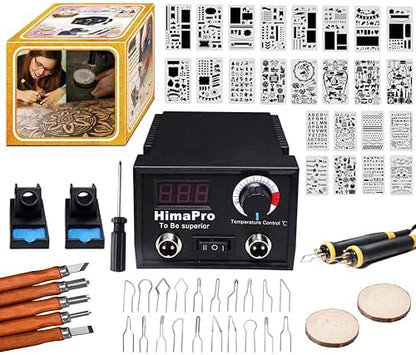 HimaPro Dual Pen Wood Burning Kit, Wood Burner Tool Kit, Wood Burning Station Kit, Pyrography Kit; 60W 100/120V with Adjustable Temperature 0~720°C; A Perfect Wood Burning Kit for Adults by HimaPro