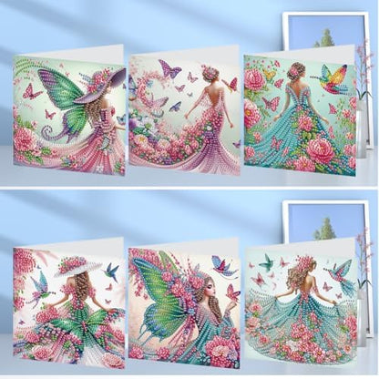 C'eitura 6Pcs Fairy Girl Diamond Art Greeting Card Kit – DIY Rhinestone Painting Postcard Set for Holiday Christmas New Year Party Favors, Creative Craft Gift for Fantasy Lovers - Image 2