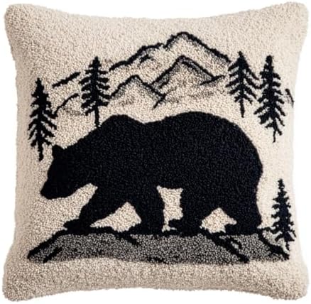 DIY Latch Hook Pillow Kit Black Bear and Mountains 43x43cm-2 by Unknown