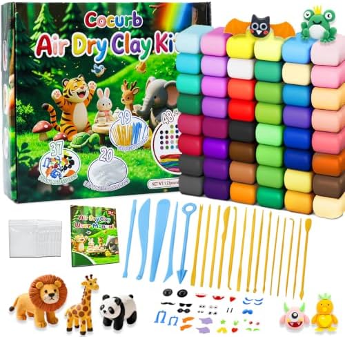 48 Colors Air Dry Clay Modeling Clay for Kids Age 3-12 with 56p Tools by Cocurb