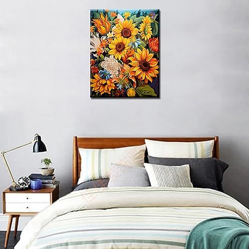 Garden Flowers Paint by Numbers for Adults and Beginner Yellow Sunflowers Picture Paintwork on Canvas Tropical Wildflower Easy to Painting with Brushes and Acrylic Pigment Home Decor Gift(16x20inch) - Image 3