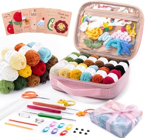 MYBAGZING Crochet Kit for Beginners, Complete Starter Set with Yarn, Ergonomic Crochet Hooks, Needles, Crochet Accessories and Suppliers for Crochet Beginner Projects, Knitting Kit for Adult by MYBAGZING