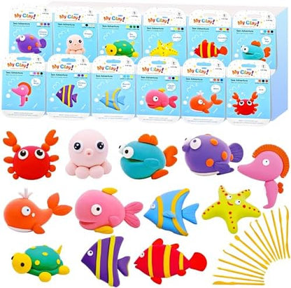 Air Dry Clay for Kids,12 Box Sea Animal Modeling Clay Art Craft Kit,Ultra Soft & Mess-Free, with Sculpting Tools, Tutorials, Ideal Gift for Boys Girls Birthday Christmas Party Favor by OunNana