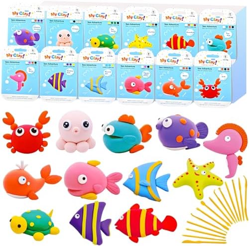 Air Dry Clay for Kids,12 Box Sea Animal Modeling Clay Art Craft Kit,Ultra Soft & Mess-Free, with Sculpting Tools, Tutorials, Ideal Gift for Boys Girls Birthday Christmas Party Favor by OunNana