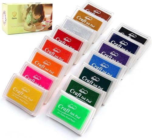 Lsushine 15 Colors Craft Ink Pads, Washable Stamp Pads for DIY Stamping by Lsushine