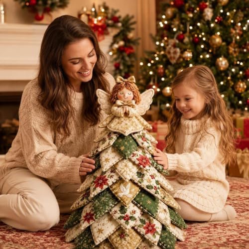 Quilted Christmas Tree Kit – Pre-Cut Fabric & Foam Cone DIY Tabletop Decoration with Tree Topper, No-Sew Holiday Craft Kit for Adults & Kids, Christmas Tree Decorations for Home, Party & Gifts (set9) - Image 7