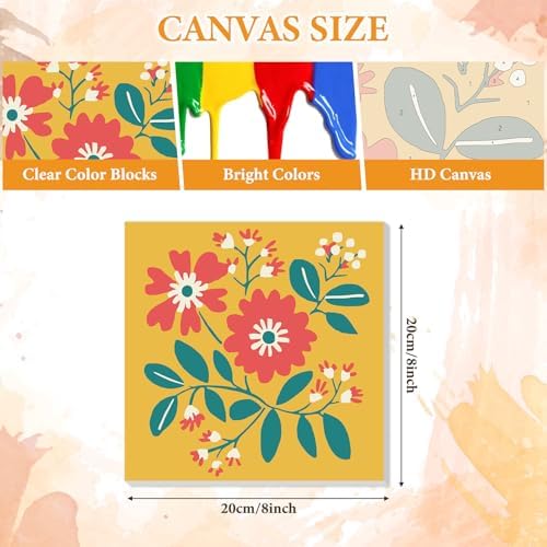 NAIMOER 4 Pack Flower Paint by Numbers Kits for Adults Beginner with Wooden Framed, Flowers Color by Numbers on Canvas Painting Kits for Adults, Easy Paint DIY Acrylic for Home Wall Decor 8X8 Inch - Image 3