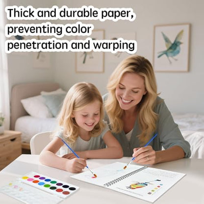 SLWBZ Watercolor Workbook Birds, 15 Different Patterns of Original DIY Designs, 16 Color Watercolor Paint Plates with Palette and Brush, Beginner-Friendly Watercolor Workbooks, Birds - Image 4