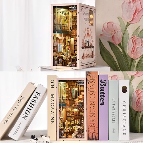 fifijoy Book Nook Kit - Sewing Room DIY Miniature House Dollhouse Kit for Adults and Teens, Booknook Tiny House Bookshelf Decor 3D Wooden Puzzle, Gifts for Family and Friends - Image 2