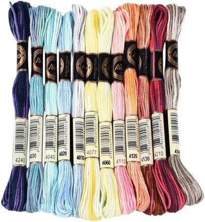 12 Skeins 105 Yards 6 Strands Embroidery Floss Colorful Gradient Thread Cross Stitch Variegated Friendship Bracelet String Cord Bulk Yarn Set for Bracelets Hand Sewing Making DIY Crafts by CABODYALS