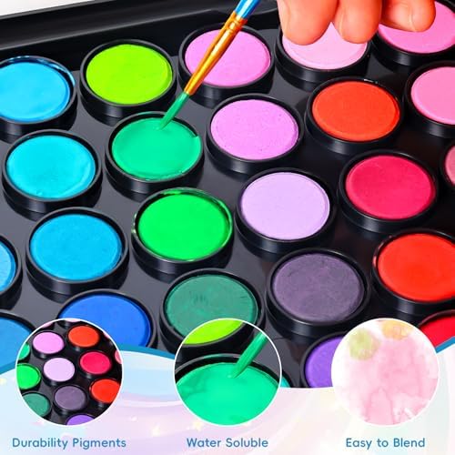 48 Color Solid Watercolor Paint Set with 3 Wooden Brushes for Adults Kids - Image 4