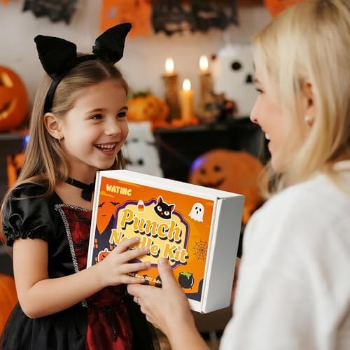 WATINC Halloween Punch Needle Coaster Kits - 23Pcs Easy Art Work Decor Craft Supply for Beginners, DIY Set of 6 Pattern Tufted Pads with Adhesive Felt Yarns Tools Coaster Holder Instruction (Orange) - Image 5