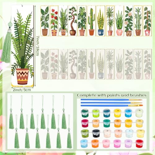 Kosiz 12 Pcs Plants Paint by Number Kit for Adult Wood Bookmark - Image 3
