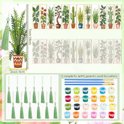 Kosiz 12 Pcs Plants Paint by Number Kit for Adult Wood Bookmark - Image 3