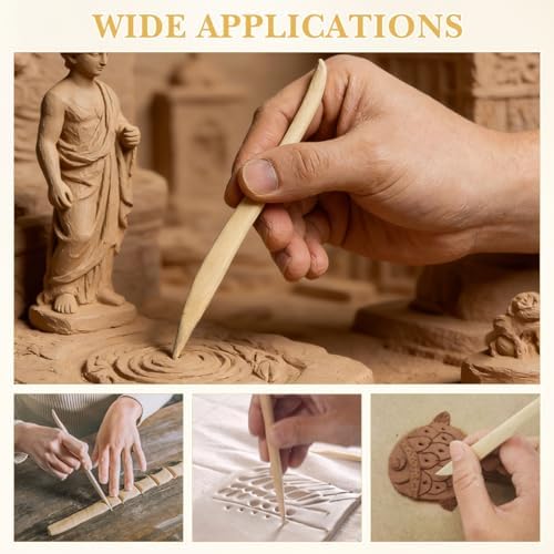 VILLCASE 30pcs Wooden Clay Sculpting Tools, 6.1'' Double Ended Clay Modeling Tools for Cutting Shaping Carving, Polymer Pottery Dough Ceramic Modeling Kit for Classrooms, Beginners, Group Activities - Image 6