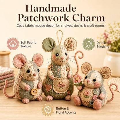 Patchwork Mouse DIY Kit, Handmade Sewing Craft Set,Cute Mouse Ornament DIY Kit,with Floral Fabric, Stuffing, Buttons, for Adults, Beginners,Gift for Birthdays, Holidays (A) - Image 6