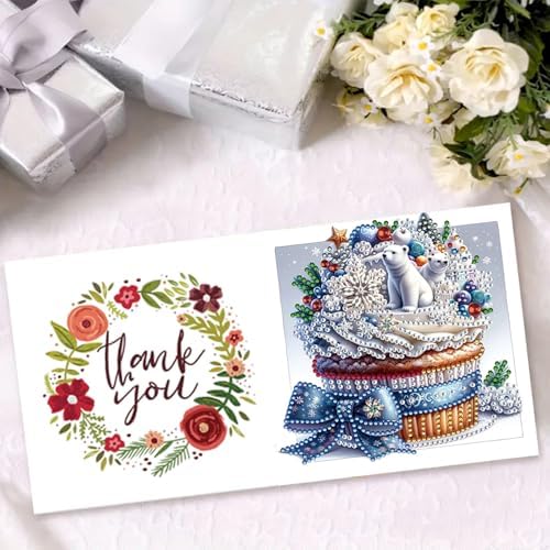 Christmas DIY Diamond Greeting Cards Set, 5D Art Painting Card Making Kits for Family Friends Handmade Gift - #08-Cupcake - Image 3