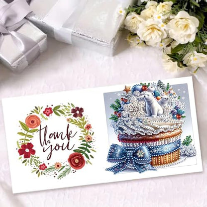 Christmas DIY Diamond Greeting Cards Set, 5D Art Painting Card Making Kits for Family Friends Handmade Gift - #08-Cupcake - Image 3