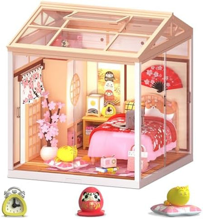 Sakura Japanese Bedroom Miniature House Kit – DIY Dollhouse with Dustproof Sliding Doors & Roof, Tiny Room Building Model Kit for Adults & Teens, Craft Hobby Gift for Women Girlfriend by BeepZipp