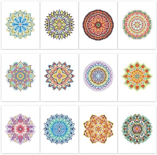 PeakLuv Mandala Small Diamond Painting Kits, 12 Pcs Mini Diamond Art Kits for Adults Beginners, 5D DIY Square Drill Diamond Dots, Quickly Finishable Flowers Gem Art for Home Wall Desktop Decor, 6X7in by PeakLuv