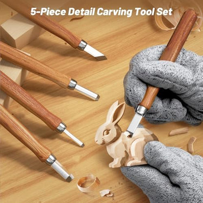 Wood Carving Kit, Wood Carving Tools Set with Carving Knives Detail Knives Basswood Blocks Gloves Polishing Compound Coloring Set, Wood Whittling Kit for Beginners DIY Hobbies for Adults - Image 4