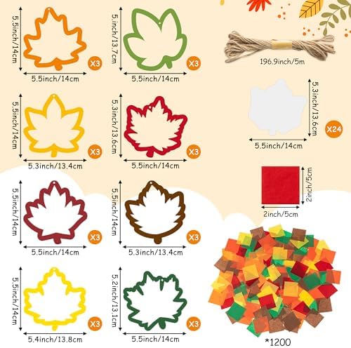 CJiangpo 24 Sets Fall Maple Leaves Suncatcher Paper Craft Kits, DIY Stained Glass Effect Window Ornament Rainbow Tissue Paper Art Craft Classroom Activities Supplies Thanksgiving Party Decor - Image 2