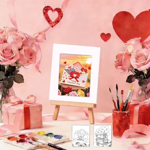 Niteform 12 Packs Valentine's Day Pre Drawn Canvas to Paint， 5x7 in Pre Printed Canvas Boards, Pre Stretched Outline Painting Kits for Beginners, Adults, Party Favors & Romantic Craft Activities - Image 4