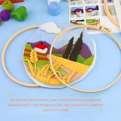 Wonafa DIY Wool Needle Felt Starter Kit, Beginner Needle Felt Kit with Wool Felt Bag, Felts Needles, Photo Frame, Foam Mat, Felts Cloth and Instructions for Home Decor, Art Crafts (Idyllic Scenery) - Image 4