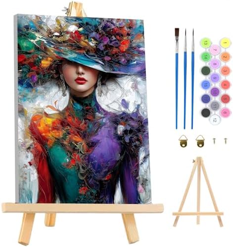 MAXBYE Colorful Women Framed Paint by Numbers Kits for Adults with Wooden Easel, Easy Adult Paint by Number Kits on Canvas, DIY Oil Paintings for Beginners Gift Home Wall Decor 10×14 Inch by MAXBYE
