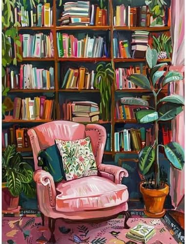 Clendo Pink Room Paint by Number for Adults Beginners, Study Room Adults Paint by Numbers Kits on Canvas, DIY Oil Painting Acrylic Paints for Home Wall Art Decor(16x20inch) by Clendo