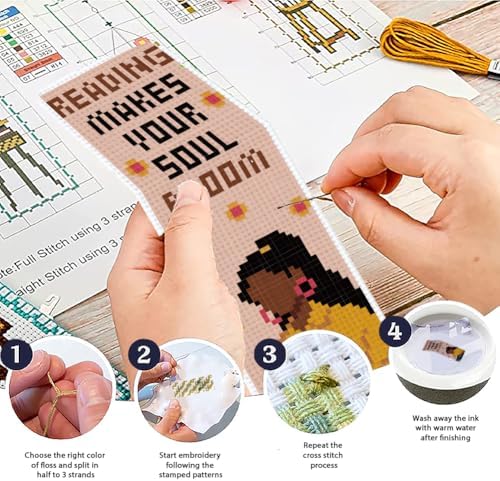 ACRNIGHEET 6PCS Cross Stitch Bookmark Kit for Beginner Women Reading Stamped Cross Stitch Kits Needlepoint Kit for Adults DIY Tassel Embroidery Bookmark Kits with Instructions Craft Gift 8.5"x3" 11CT - Image 4