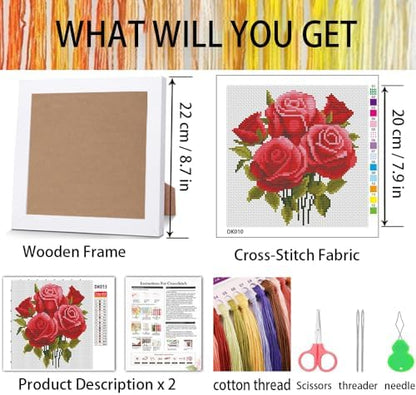 Red Roses Stamped Cross Stitch Kits for Adult Beginner with Wooden Frame - Image 3