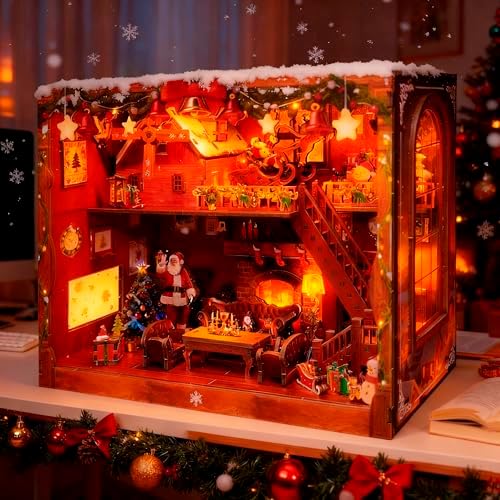 DIY Miniature House, LED Lighting Book Nook Kit Dollhouse Kit,Music Box Dollhouse, 3D Wooden Puzzle with Dust Cover,Gifts for Family, Friends,Christmas(Christmas Carnival) - Image 3