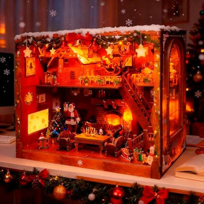 DIY Miniature House, LED Lighting Book Nook Kit Dollhouse Kit,Music Box Dollhouse, 3D Wooden Puzzle with Dust Cover,Gifts for Family, Friends,Christmas(Christmas Carnival) - Image 3
