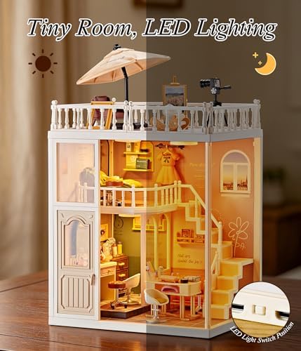 2-Story Loft Beauty Salon Kit, LED Light DIY Miniature House for Adults with Makeup Table Nail Station SPA Chair Balcony, Collectible Plastic Beauty Studio Model, Home Decor Gift for Women - Image 6