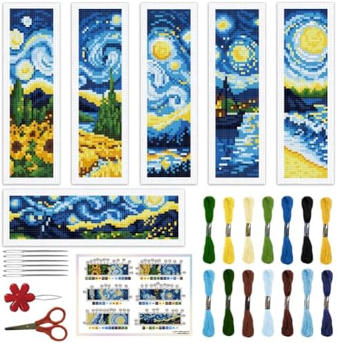 ORIGACH 6 Set Swirling Night Sky Cross Stitch Bookmark Kit for Beginner by ORIGACH