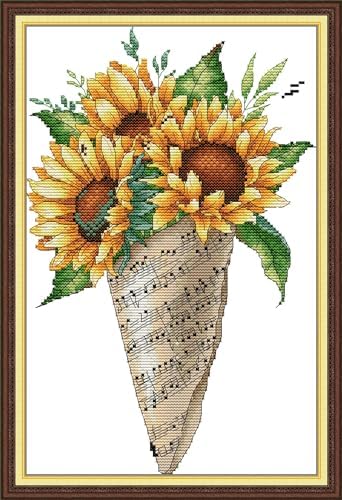 Howie's Needlepoint Cross Stitch Kits, 14CT Pre-Printed Pattern Needlepoint Kits, Full Range of Stamped Starter Kits(Note Bouquet-Sunflower,10.24 x 14.4 inch) by HowiesNeedlepoint