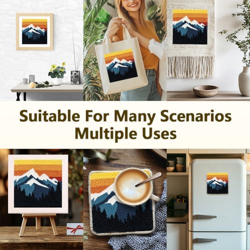 Doodlream Mountain Sunset Needle Kit for Beginner, 9.4"x 9.4" Forset Landscape Punch Stitching Craft Set, DIY Embroidery Starter with Printed Frame, Instruction, Threader, Yarn, Pinch Needle - Image 5