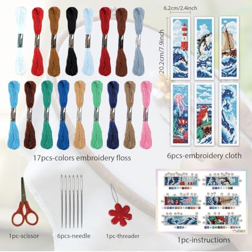 ORIGACH 6 Set Ocean Wave & Nautical Cross Stitch Bookmark Kit for Beginner - Image 2