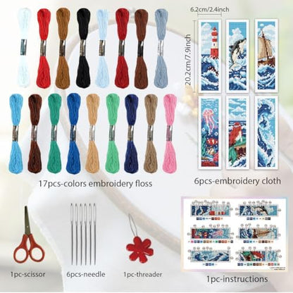 ORIGACH 6 Set Ocean Wave & Nautical Cross Stitch Bookmark Kit for Beginner - Image 2
