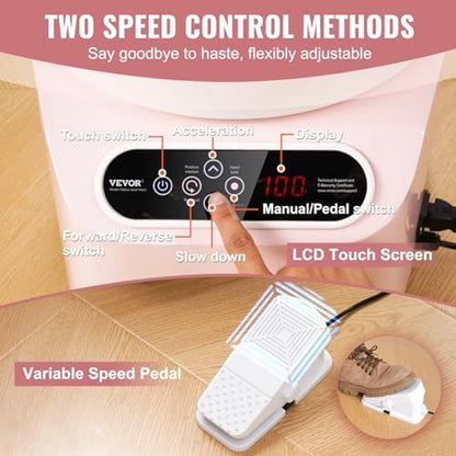 VEVOR 25CM Pottery Wheel for Adults Beginners, Direct Drive Ceramic Pottery Wheel with LCD Touch Screen Foot Pedal 50-300RPM Adjustable Speed, 350W Electric Wheel for Pottery Art Craft DIY, Pink - Image 4