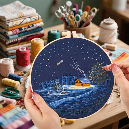 Christmas Embroidery Kits for Beginners Adults, Winter Hand Embroidery Starter Kits, Christmas Cross Stitch Kits for Beginners Needlepoint DIY Kits for Adults, Embroidery Hoop, Thread & Video Tutorial - Image 7