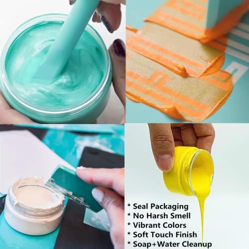 JAJADO Letter Stencils Symbol Numbers Stencils Paint Kit 14pcs, 5 Pcs Reusable Alphabet Templates, 3 Pcs Mini Squeegees, 6 Jars Chalk Paste Paint for Wood, Gift and Card Making, Fabric, Rock, Sign - Image 6