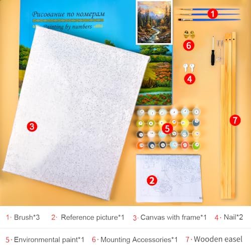 TUMOVO Landscape Framed Paint by Numbers Kit for Adults- Forest Adult Paint by Number Kits on Canvas for Beginners, Mountain Oil Painting Kits Acrylic Paintwork for Gift Home Wall Decor 16"x20" - Image 6