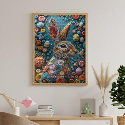 Easter Rabbit in Eggs Diamond Drawing Art Kit for Adults Psychedelic Paper Quilling DIY Diamond Art Painting for Beginners Full Drill Round Gem Art Painting for Crafts Home Wall Decor - Image 5