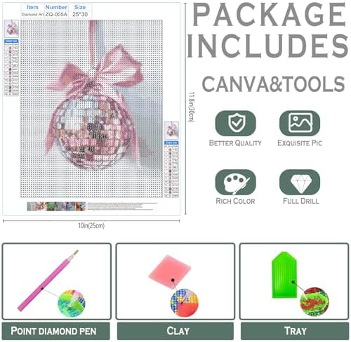 sdfkmlcdl Coquette Pink Bow Disco Ball Diamond Art Kits for Adults, Funky Preppy Girly Full Drill Diamond Painting Kits for Adults Beginners, Coquette Room Decor, 9.8x11.8 Inch - Image 3