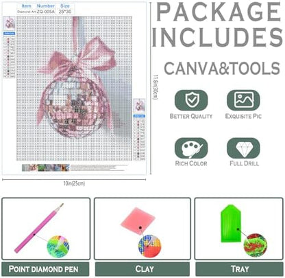 sdfkmlcdl Coquette Pink Bow Disco Ball Diamond Art Kits for Adults, Funky Preppy Girly Full Drill Diamond Painting Kits for Adults Beginners, Coquette Room Decor, 9.8x11.8 Inch - Image 3