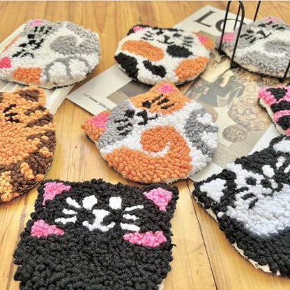 Punch Needle Kit for Beginners Adults Easy Needle Punch Embroidery Tool Set Including Threader Instruction Fabric Hoop Yarn Coaster DIY Making Kit Supplies,Set of 8 Cat Cute Pet Art Crafts Gifts - Image 6