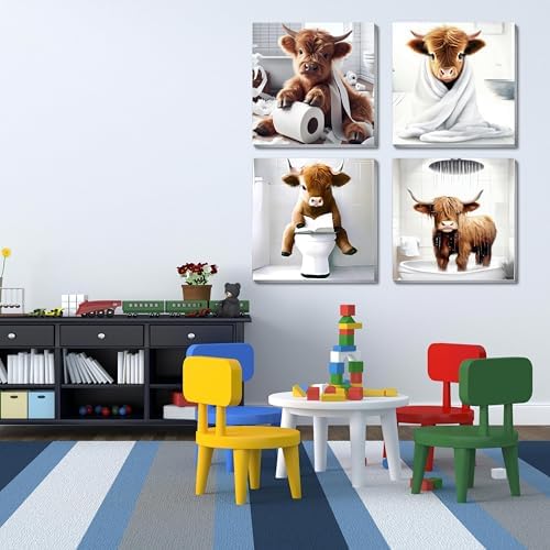 Canrichshop 4 Framed Highland Cow DIY Paint by Numbers Kit for Adults Beginner,Naughty Cow Easy Paint by Number on Canvas with Frame,Acrylic Painting Kit Adult for Decor 8x8inch - Image 3